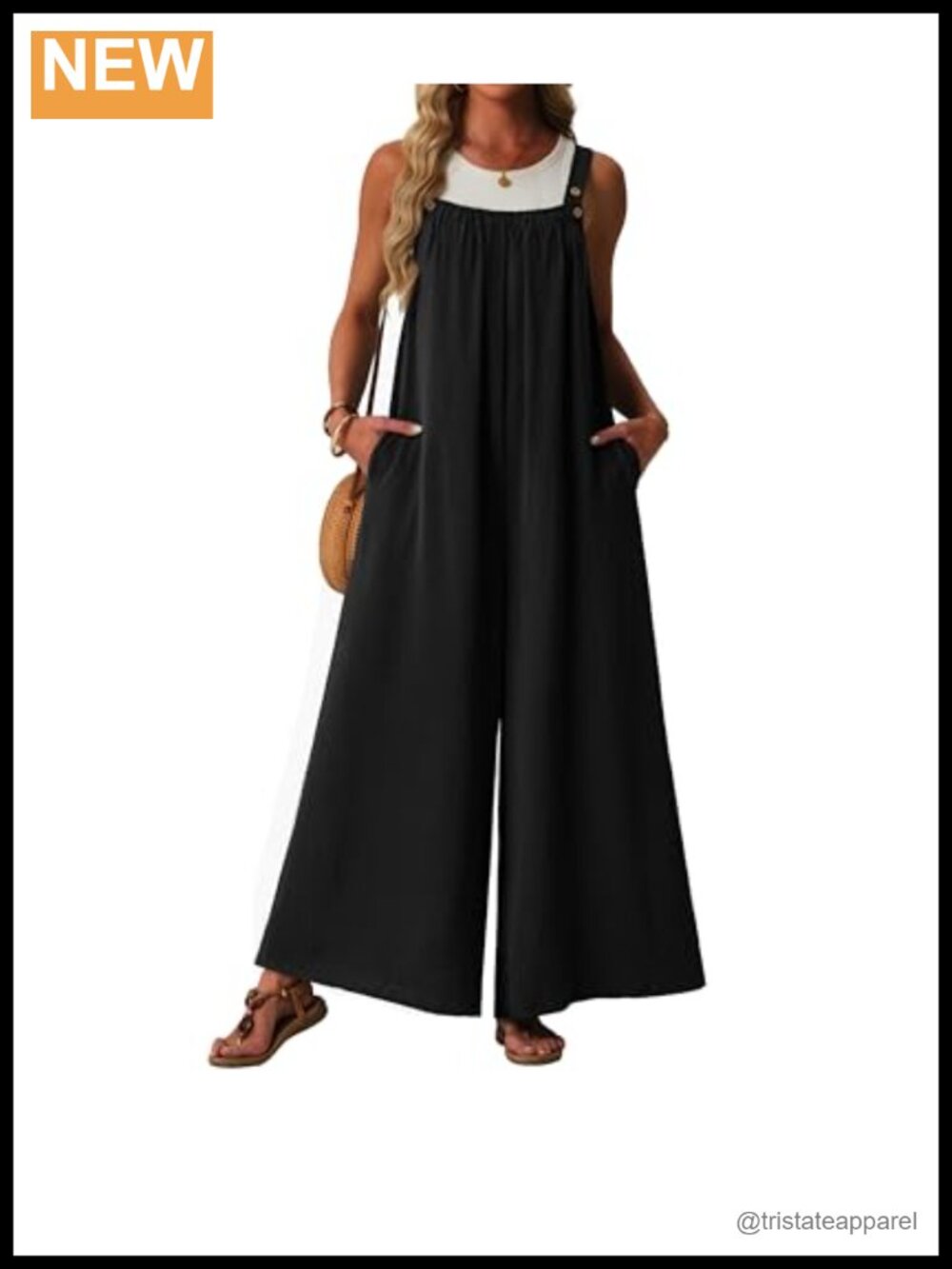 Womens Casual Wide Leg Jumpsuit Sleeveless Pleated Romper with Pockets